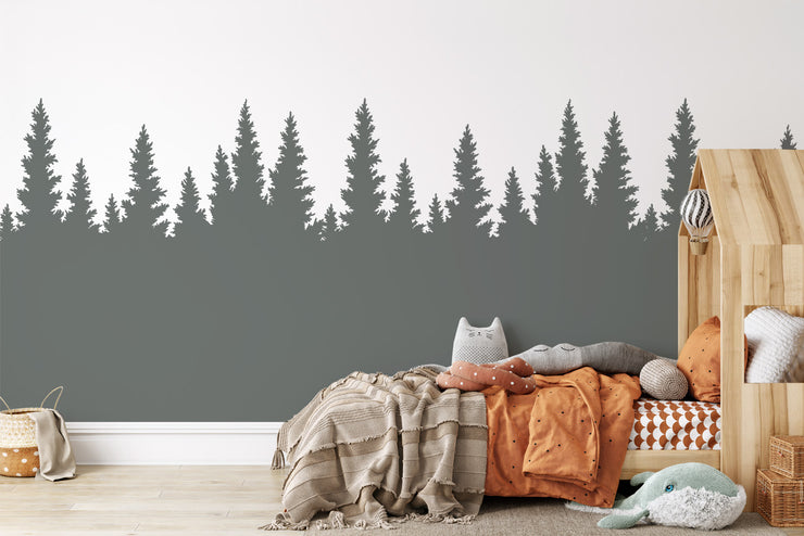 Pine Forest Silhouettes Border Stencil